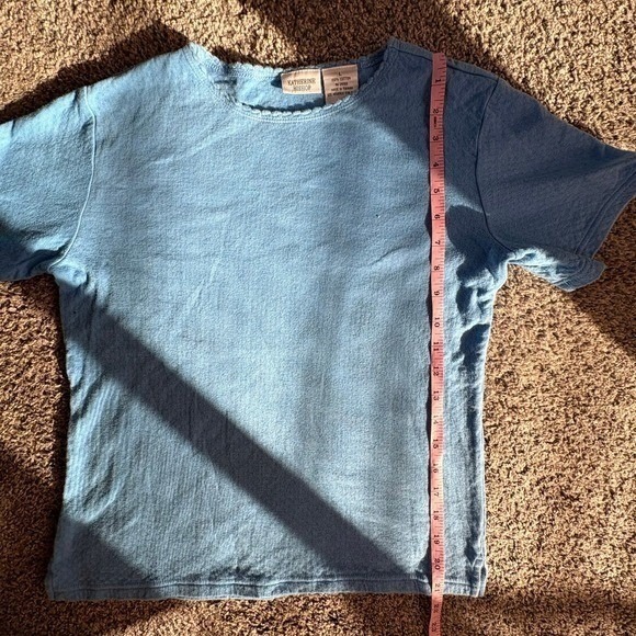 Katherine Bishop T-Shirt Womens Large Blue Scalloped Neck Pointelle Knit Top - Picture 6 of 7